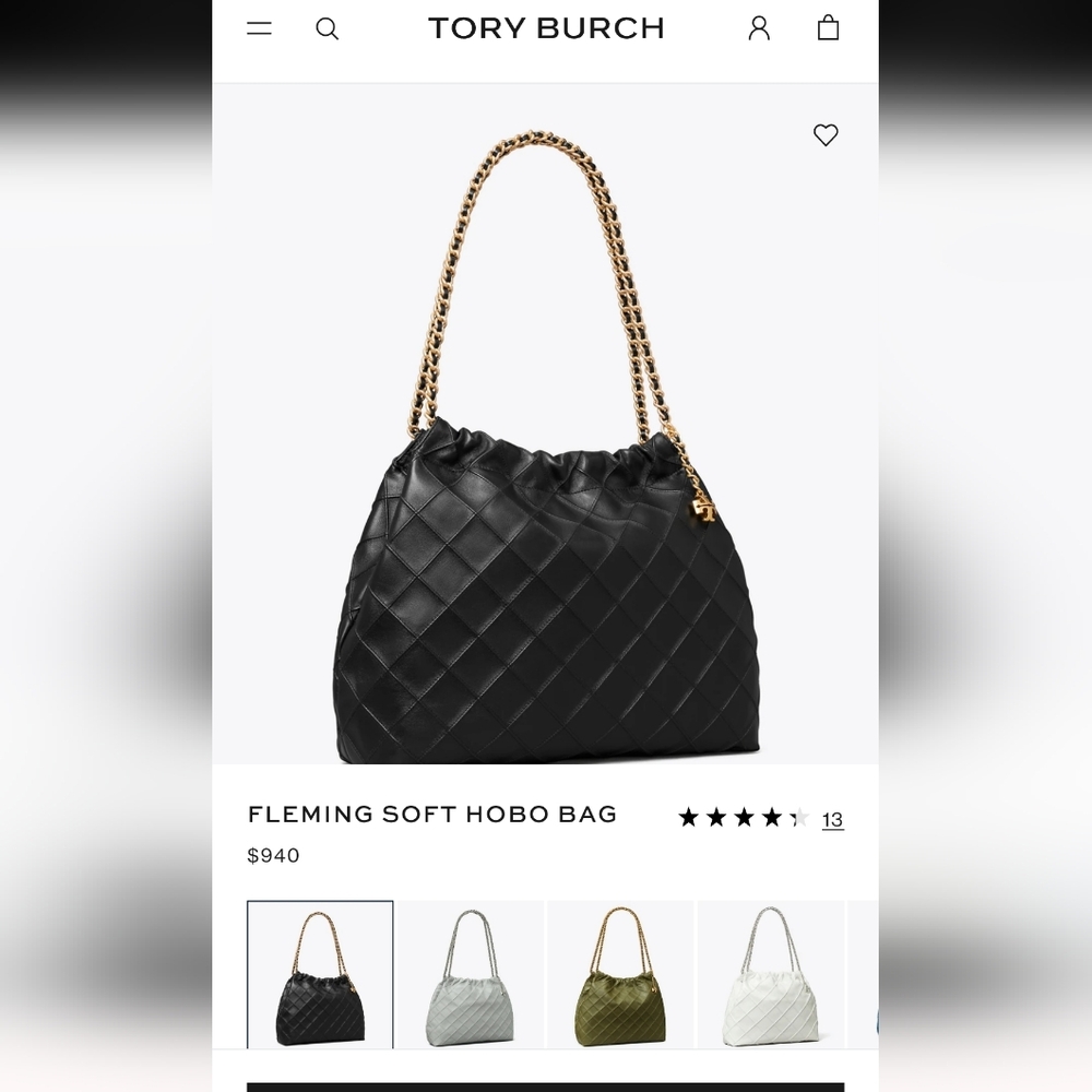 TORY BURCH FLEMING SOFT HOBO BAG Black Quilted - Picture 10 of 17